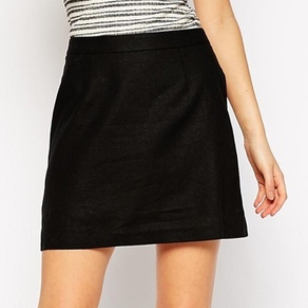 A-Line Linen Black Mini Skirt by SEEK THE LABEL